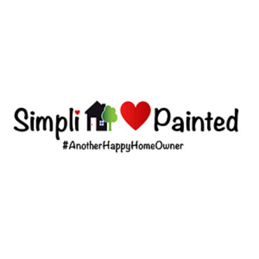 Logo with text: Simpli [house icon with heart and tree] [red heart] Painted #AnotherHappyHomeOwner. The icons replace the words Home and Love.