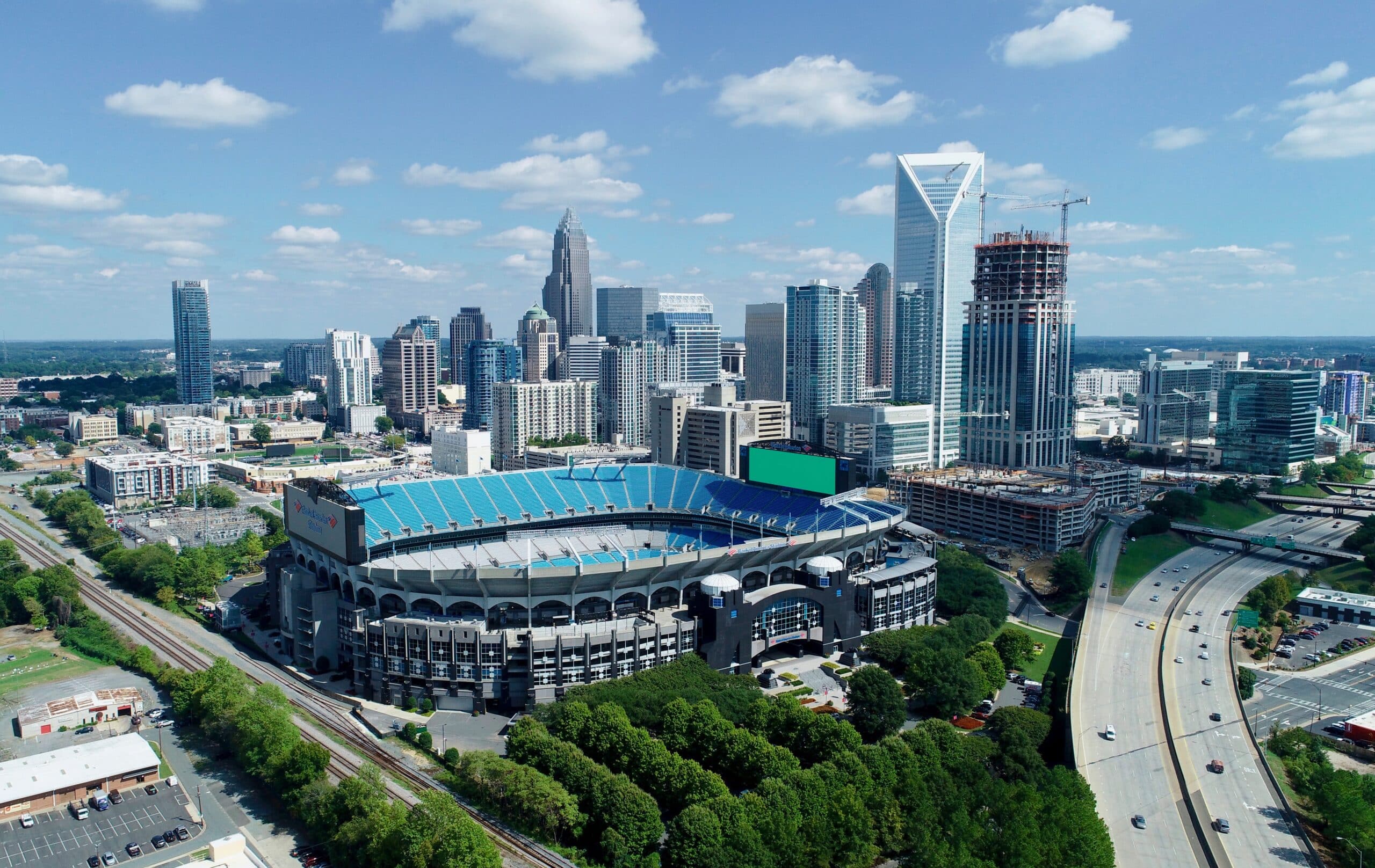 Aerial view of the Uptown Charlotte, NC skyline