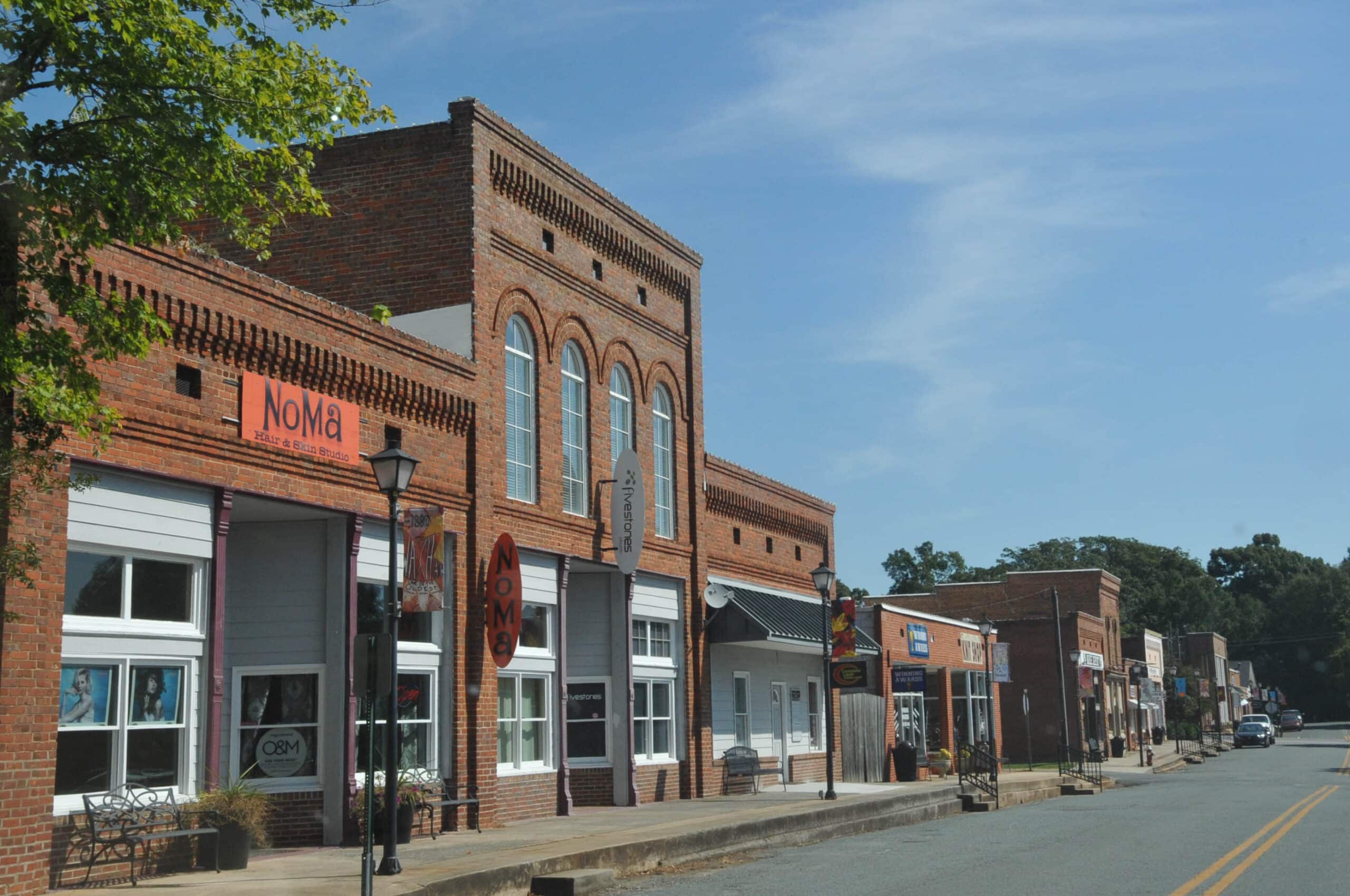 Historic district buildings in downtown Waxhaw, North Carolina