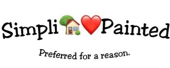 Text logo reads Simpli [house emoji][heart emoji] Painted. Preferred for a reason. The house and heart emojis replace the word love. Black text on a white background.